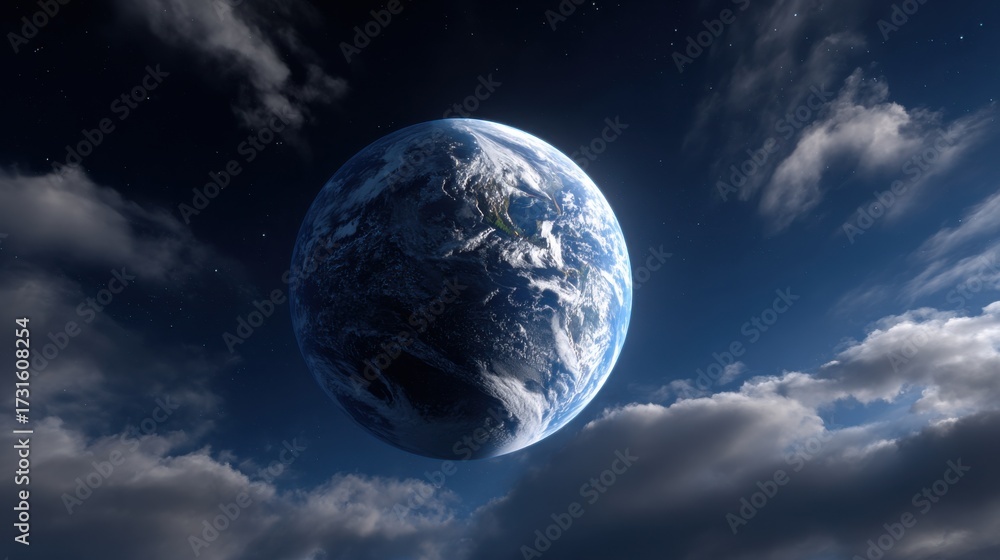 Fototapeta premium Breathtaking View of Earth from Space Capturing Vibrant Blue Oceans and Lush Green Landmasses Against a Dark Infinity of Outer Space