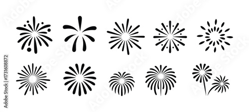 Collection of Black and White Stylized Firework Icons