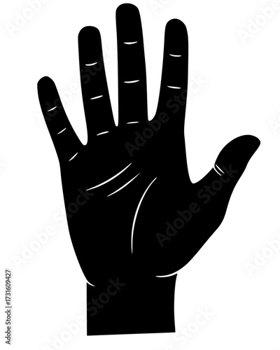 Raised Hand Silhouette with Open Palm Stop Gesture Symbol of Warning and Attention.