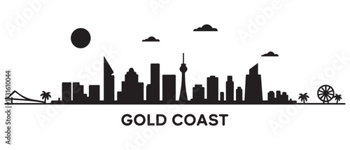 Gold Coast Line Art skyline silhouette. Black Gold Coast city. with white background