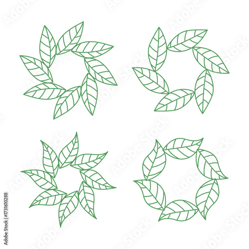 Aesthetic leaves circle line art decoration isolated flat design