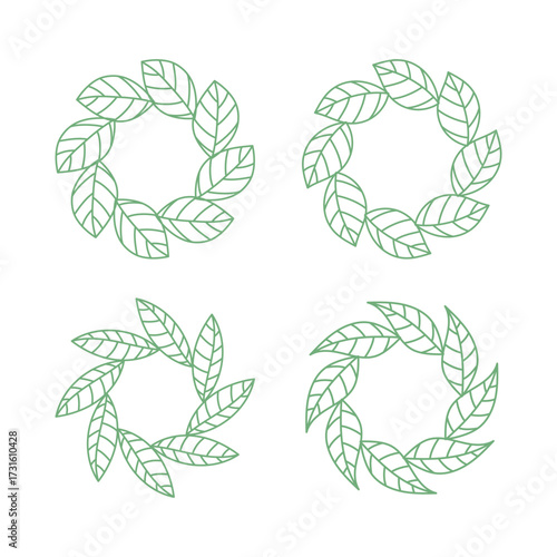 Green natural aesthetic leaves line art decoration