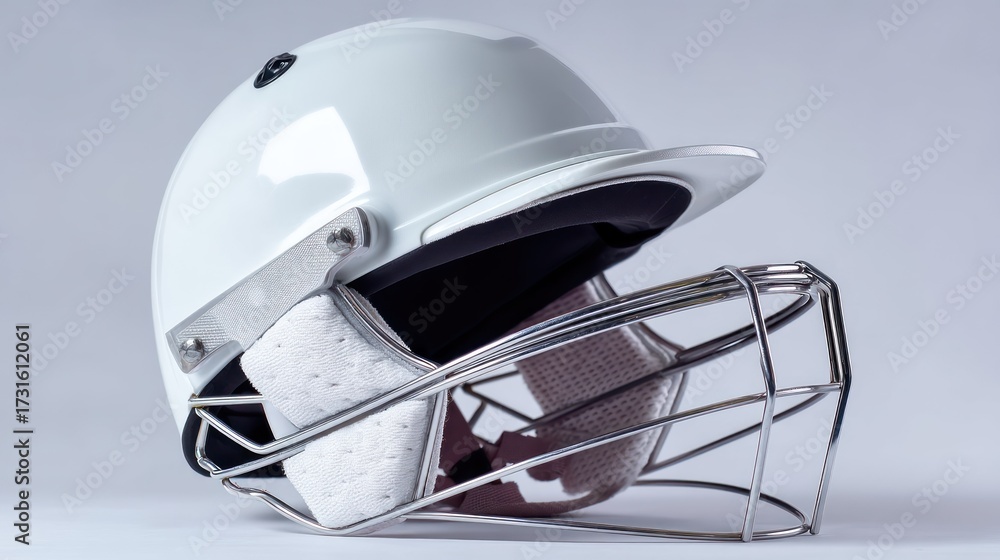 Fototapeta premium White cricket helmet with grill formal and reliable for cricket gear marketing