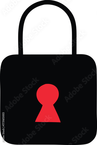 Secure black padlock with red keyhole symbol graphic for digital security concepts and protection visuals