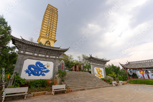 Luoquan Pagoda with blue sky in Dali, China