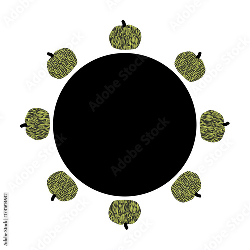 Creative cloud under  text, speech bubble. Frame with  black circle under  text in  middle, decorated with pumpkins with texture on  edges. Halloween. One illustration isolated on  white background.