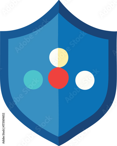 Abstract shield symbol with three colored circles representing security protection and data integrity