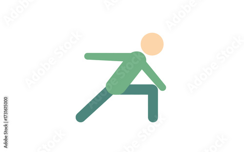 Stick figure doing a lunge exercise with arms extended, simple illustration.