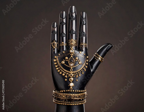 Ornate hand decorated with gold accents