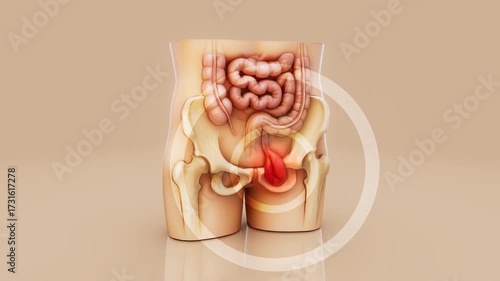Conceptual 3D animation of a human hernia