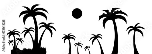 Palm tree silhouettes set – black palm tree shapes collection, isolated vector on white background