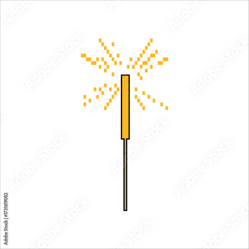 Pixel art sparkler design for festive and digital celebrations Retro 8bit game style Xmas icon isolated on white background