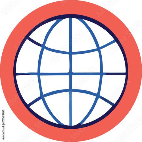 Stylized globe icon representing global connection and the internet network simple circular design for digital and communication concepts