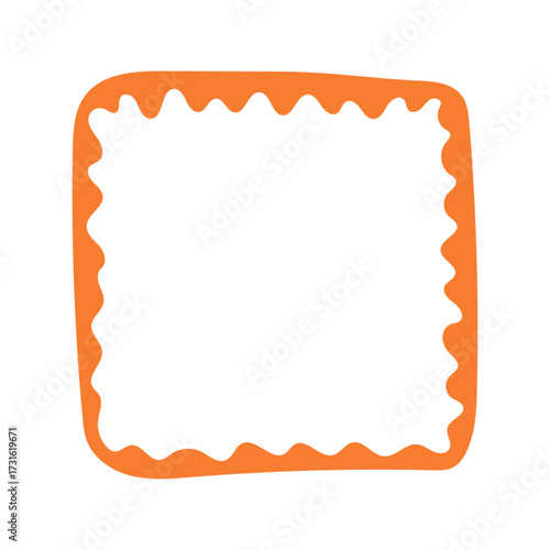 A single hand-drawn square frame with scalloped wavy edges. Bold orange decorative border in doodle style. Ideal for scrapbooking, invitations, greeting cards, photo albums, and creative designs.