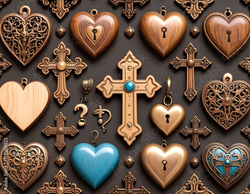 Ornate hearts and crosses