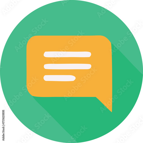 Flat design chat bubble icon with long shadow symbolizing communication and messaging for digital platforms and apps