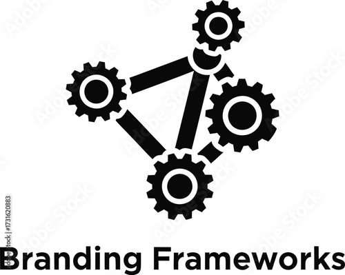Interconnected gears representing branding frameworks and strategy
