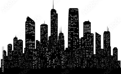 Modern Cityscape Silhouette with Buildings and Windows Urban Skyline Vector.