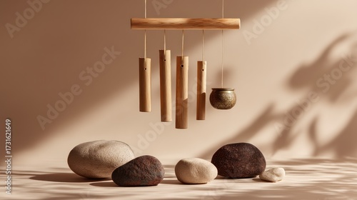 Beige sound bath chime set minimal and meditative for audio healing campaigns