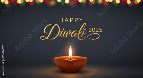 A Modern Happy Diwali Background With Five Stylized Colorful Diyas And Glowing Particles Digital Art
