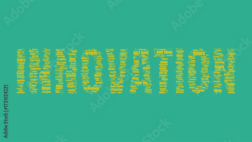 Innovation Word Cloud in Yellow Text on Green Background