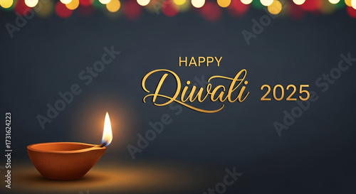 A Modern Happy Diwali Background With Five Stylized Colorful Diyas And Glowing Particles Digital Art
