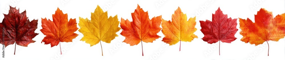Fototapeta premium Colorful Autumn Maple Leaves in a Row Showing Vibrant Fall Foliage