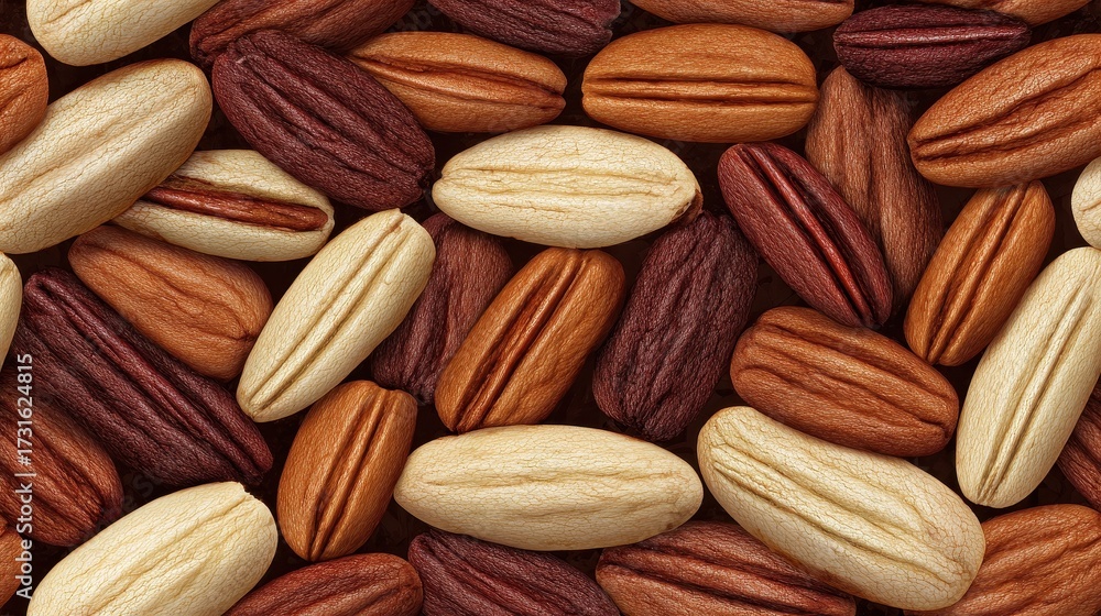 Fototapeta premium Close Up of Mixed Light and Dark Pecan Nuts Seamless Texture