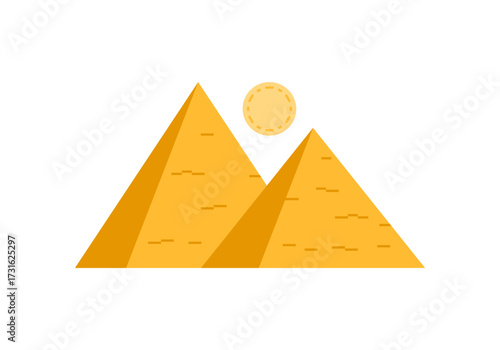 Pyramid egypt triangle with circle yellow sun icon flat vector design