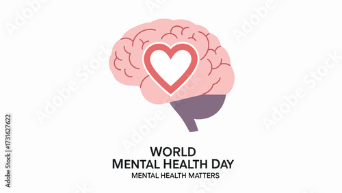 Illustration of a brain with a heart inside, symbolizing mental health awareness and care for World Mental Health Day.