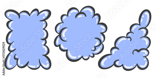 Soap foam cartoon vector flat illustrations. Clouds of water suds on white background. Blue liquid shower gel and shampoo pile