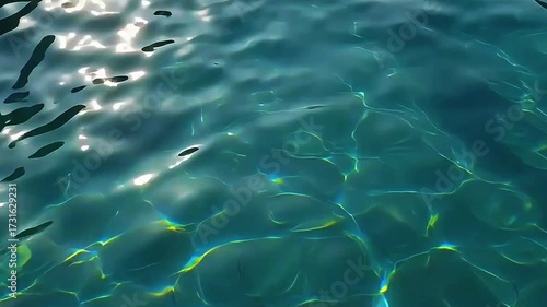 Sun glints on rippling aqua liquid creating mesmerizing patterns of light and color