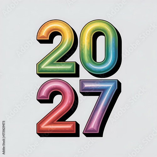2027 numbers with colorful gradient and 3D effect on white background new year