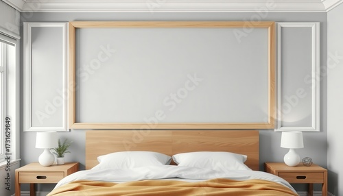 Serene Bedroom Interior with Minimalist Decor and Light Wood Accents for a Calming Space