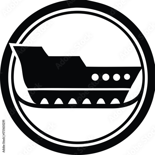 Maritime symbol nautical ship silhouette inside circular emblem graphic design element maritime navigation sea vessel