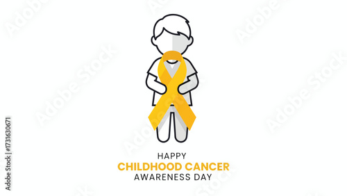 A simple, stylized illustration of a child wearing a yellow ribbon, symbolizing awareness and support for Childhood Cancer Awareness Day.