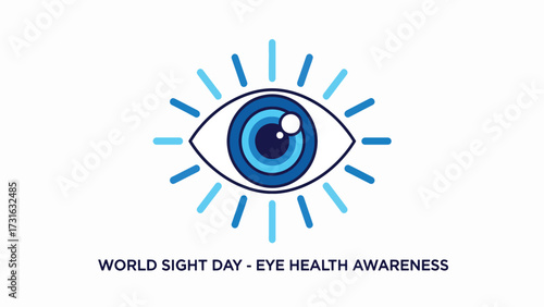A stylized blue eye with radiating lines, symbolizing sight and vision, accompanied by text promoting eye health awareness.