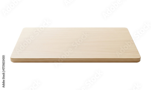 A minimalist blank wooden cutting board with a clean, smooth surface. This empty light-wood platter is isolated on a pure white background, ideal for a food or product mockup display