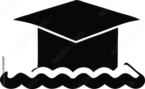 Academic graduation cap symbol overlayed on wavy lines representing achievement and higher education journey