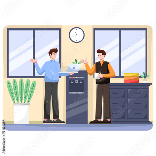 Business Meeting in Break Room – Teamwork Illustration