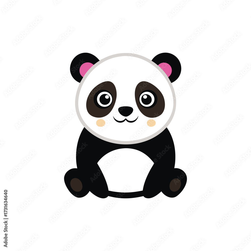Fototapeta premium Sitting cartoon panda with blush on cheeks bear animal