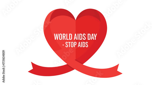 A large red ribbon shaped like a heart, symbolizing World AIDS Day and advocating to stop AIDS.