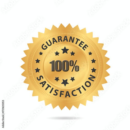 Elegant Golden Emblem – Premium Quality Badge with 100% Satisfaction Text, Elegant Gold Badge – Luxury Guarantee Symbol Featuring