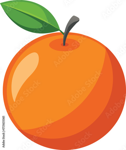 Bright orange fruit with green leaf and stem on white background