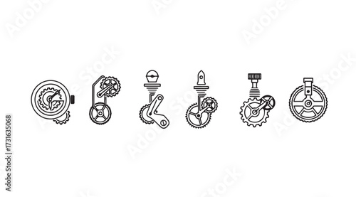 Collection of intricate mechanical steampunk gears and clockwork mechanisms silhouette