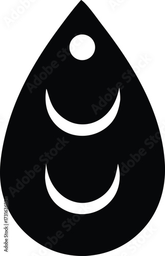 Mystical crescent moons and orb symbol within a teardrop shape celestial icon for spiritual and esoteric designs