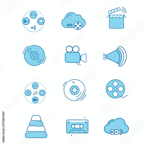 World Day for Audiovisual Heritage Icon Set – Film, Audio, Preservation, Minimalist Vector Icons