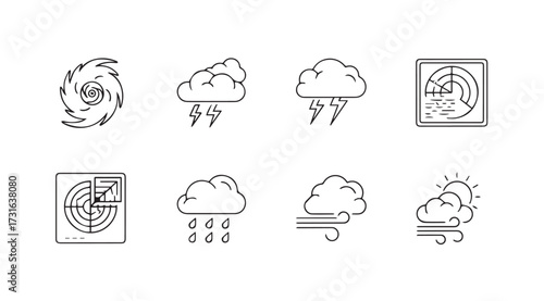 Collection of weather icons in a hand drawn sketch silhouette style