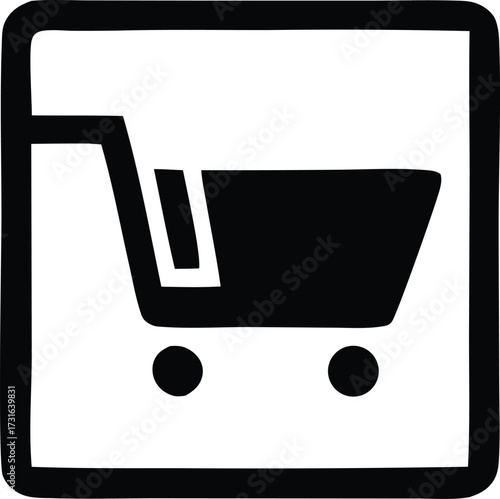Simple shopping cart icon for online stores and e-commerce websites minimalist design black and white