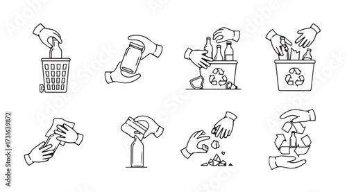 Collection of hand gestures and actions in a simple sketch silhouette style